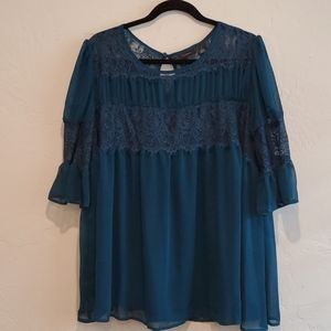 Halogen Lace Panel Pleated Blouse